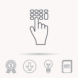 enter pin code icon click hand pointer sign vector