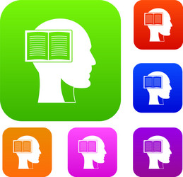 head with open book set color collection vector image