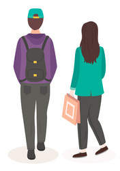 Man in casual clothes going with a backpack vector