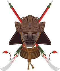 Samurai Demon Mask with Naginata Vector Image
