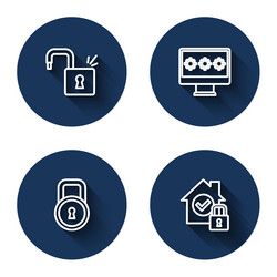 Set line open padlock monitor with password lock vector