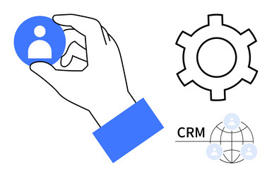 hand selecting user icon with gear and crm network vector image