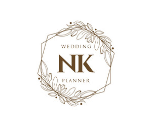 Nk initials letter wedding monogram logos Vector Image