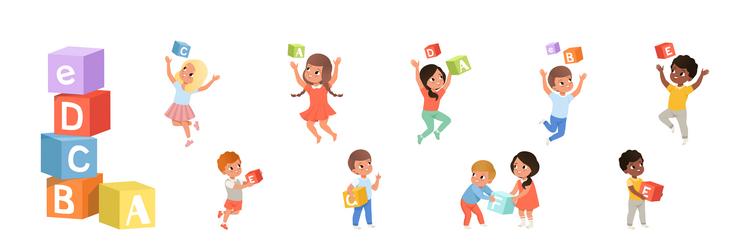 children learn alphabet with toy block vector image