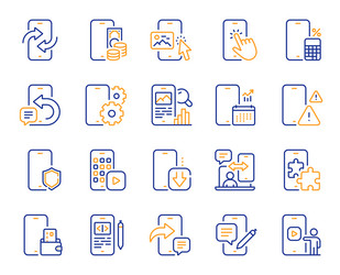 Mobile apps line icons smartphone device phone vector