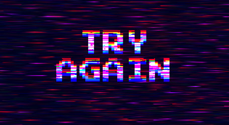 Pixel art space background with message try again vector