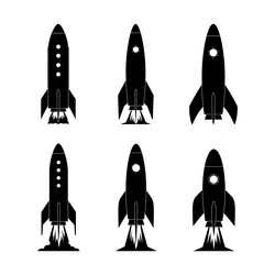 rocket silhouette icon set with different window vector image