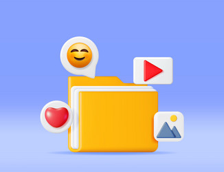 3d multimedia folder with media files vector image