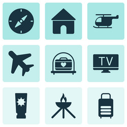 journey icons set with helicopter grill airplane vector