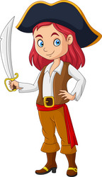 cartoon pirate girl holding a sword Vector Image