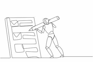 continuous one line drawing robots standing vector image