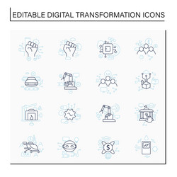 Digital transformation line icons set vector