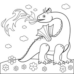 Fire Breathing Dragon Coloring Page Vector Image