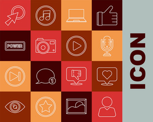 set line add to friend like and heart microphone vector image