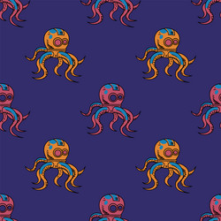 spooky octupus robot seamless pattern vector image