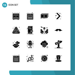 set 16 solid glyphs on grid for frontend vector image