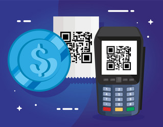 dataphone with scan code qr and coin vector image