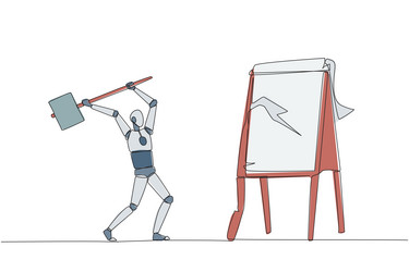 single one line drawing smart robot preparing vector image