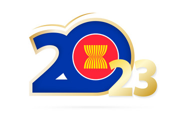 Year 2023 with asean flag pattern vector