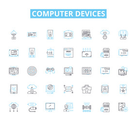 computer devices linear icons set keyboard mouse vector image