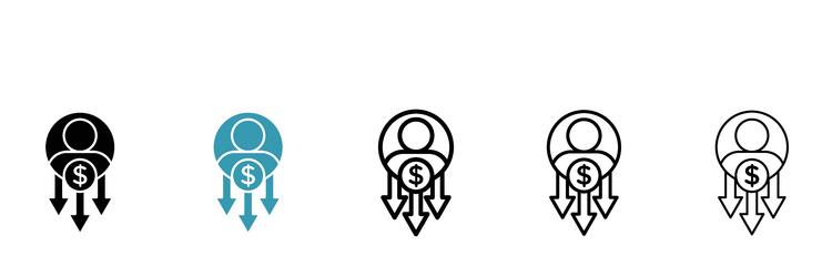 Reduce labor costs icon set low labour wage vector