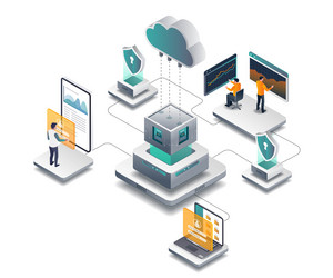 team manages the cloud server and data security vector image