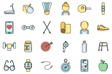 workout seniors activity icons set color vector