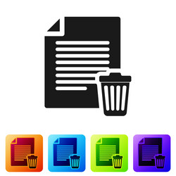 black delete file document icon isolated on white vector image