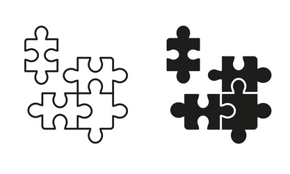 puzzle pieces teamwork logic game idea line vector image