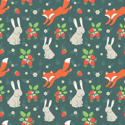 Rabbits and Foxes with Strawberries Pattern vector image