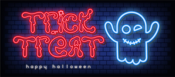 Trick or treat neon banner vector