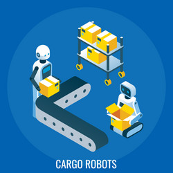 automated line cargo robots packing cardboard vector