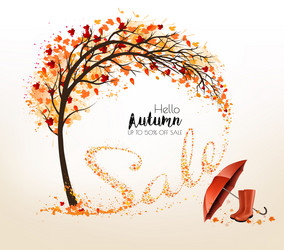 autumn natural background with tree and falling vector image
