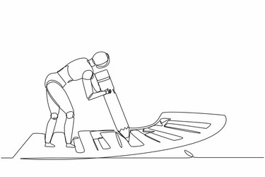 continuous one line drawing robots standing near vector image