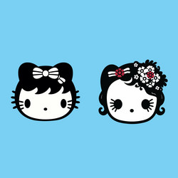 set of two black hello kitty face vector