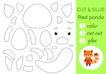 color cut and glue paper little red panda vector