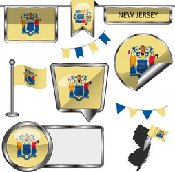 glossy icons with new jerseyan flag vector