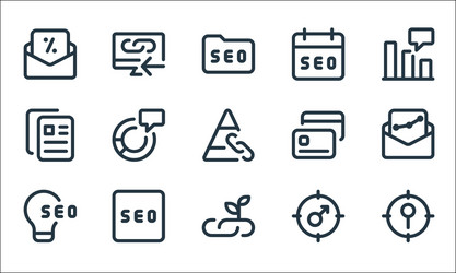 Web apps seo line icons linear set quality vector