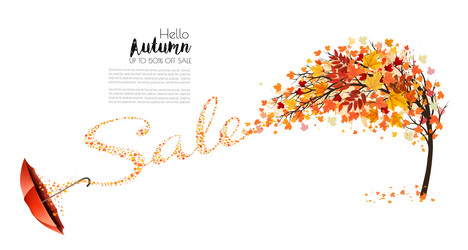 autumn natural background with tree and falling vector image