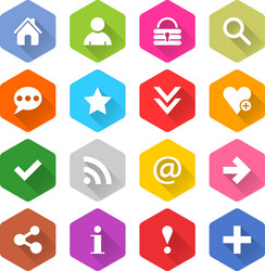 Flat basic icon set rounded hexagon web button vector