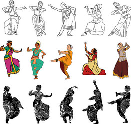 indian dancers silhouettes Vector Image