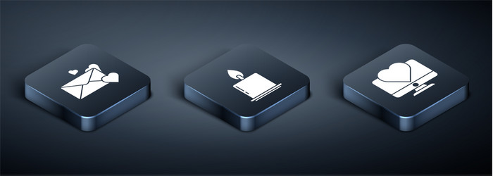 set isometric envelope with heart computer vector image