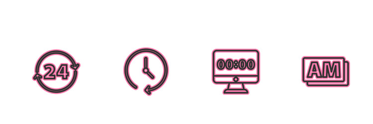 set line clock 24 hours on monitor and am icon vector image