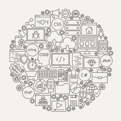 Coding line icons circle vector