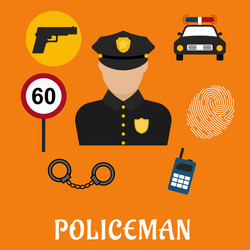 policeman in uniform with police icons vector image