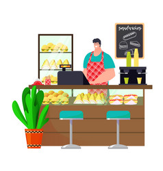 food shop with burger sandwich and hotdog man vector