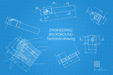 Mechanical engineering drawings on blue background