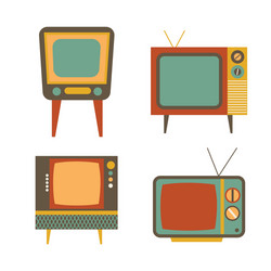 retro tv items set on white background vector