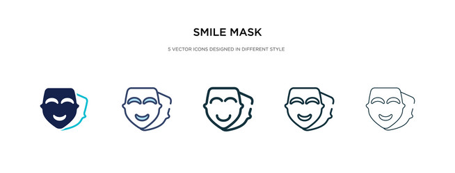 Smile mask icon in different style two colored vector