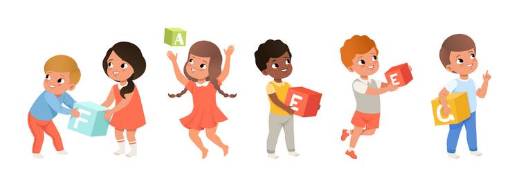 children learn alphabet with toy block vector image